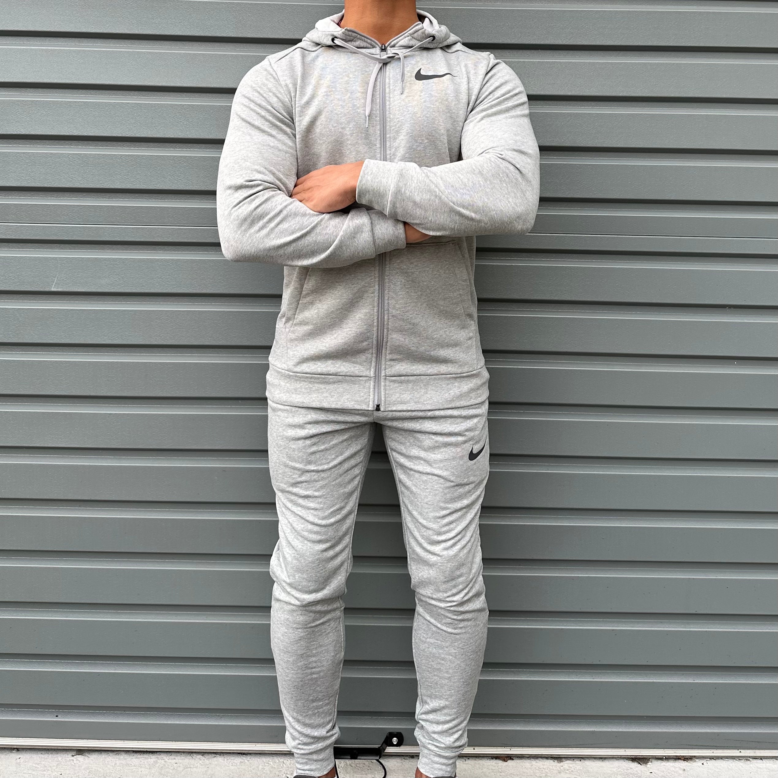 Grey nike 2025 dri fit tracksuit